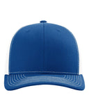 Royal blue cap with white stitching on a white background