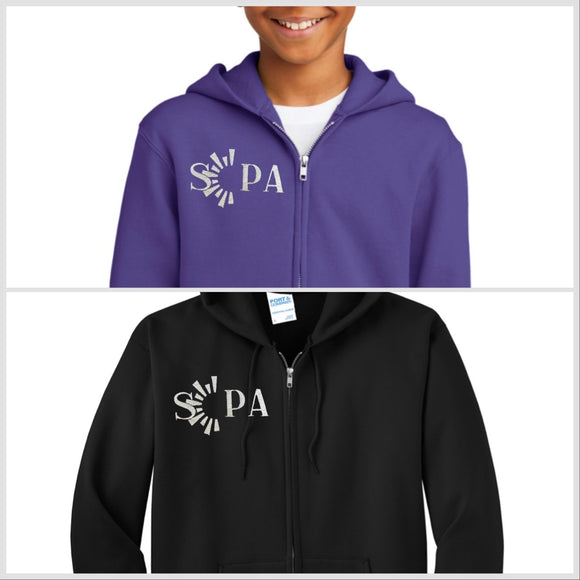 Shine On Performing Arts SOPA Fleece Full Zip Hoodie Embroidered Logo