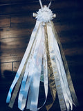 Homecoming Mum - Senior, Full Length, All White Gold Rouse Raiders - Ah Ha!